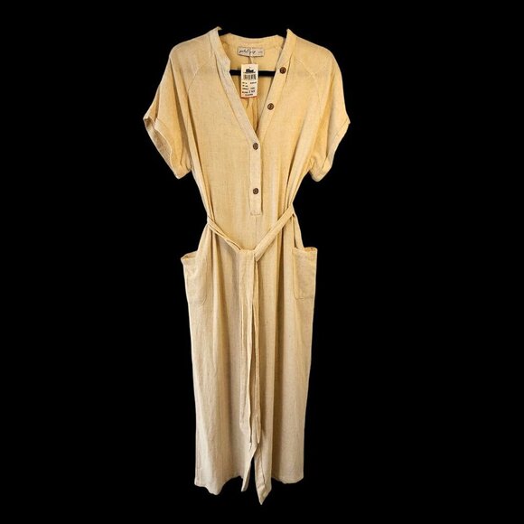 Petal + Pup Ivory Linen Crop Wide Leg Jumpsuit Women L Button Up Short Slv NWT - Picture 2 of 8